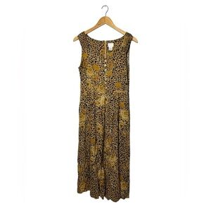 Leopard Print Floral Maxi Dress | 100% Rayon | Animal Floral Print | Size Medium